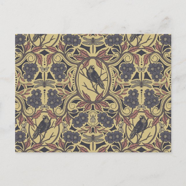 Mauve, Tan & Gray Crow & Dragonfly Postkarte (Vorderseite)