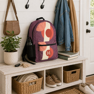 Mauve-Taupe-Pfirsich-Orangen-Korallen-Rot-Retro-Fo Bedruckter Rucksack