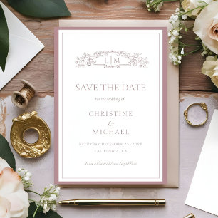Mauve & Teracotta Botanisches Wappen Monogramm Hoc Save The Date
