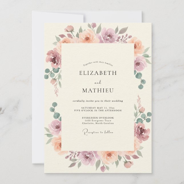 Mauve Terrakotta-Pfingstrosen-Hochzeit Einladung (Vorderseite)