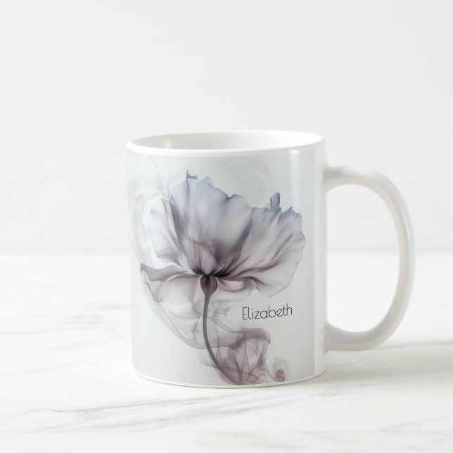 Mauve Transparent Haze Blume | Ihr Name Monogram Kaffeetasse (Rechts)