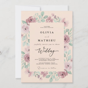 Mauve Träumerische Wasserfarben Hochzeit im Frühli Einladung