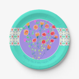 Mauve Türkis und florale Akzente Pappteller
