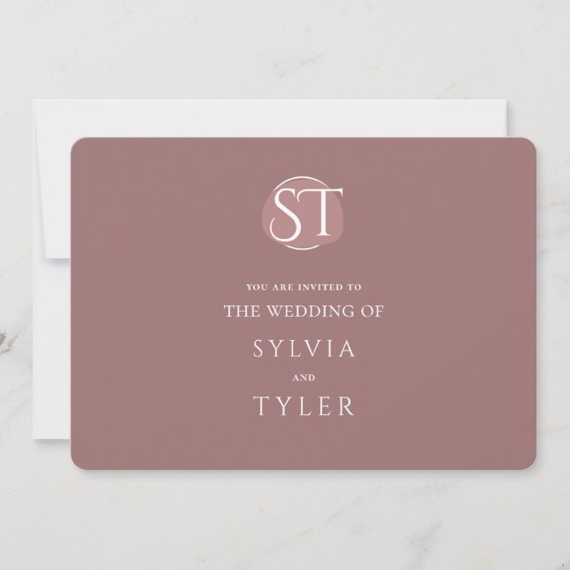 Mauve Typografy Wappen Monogram Wedding Einladung (Vorderseite)