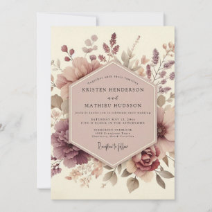 Mauve Überirdische Blütenhochzeit Einladung