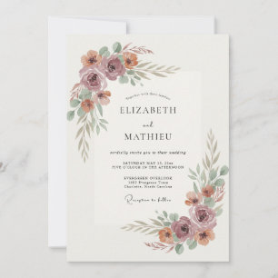 Mauve Überirdische Blütenhochzeit Einladung