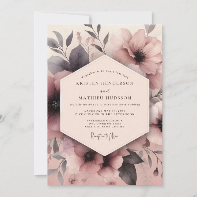 Mauve Umbral Bloom Hochzeit Einladung (Vorderseite)