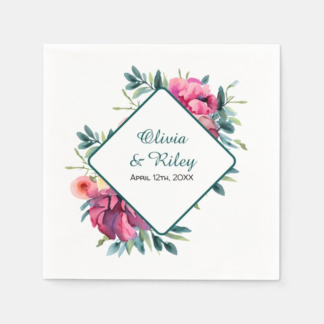 Mauve und Burgundy Floral Wedding Serviette (Vorderseite)