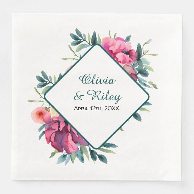 Mauve und Burgundy Floral Wedding Serviette (Vorderseite)
