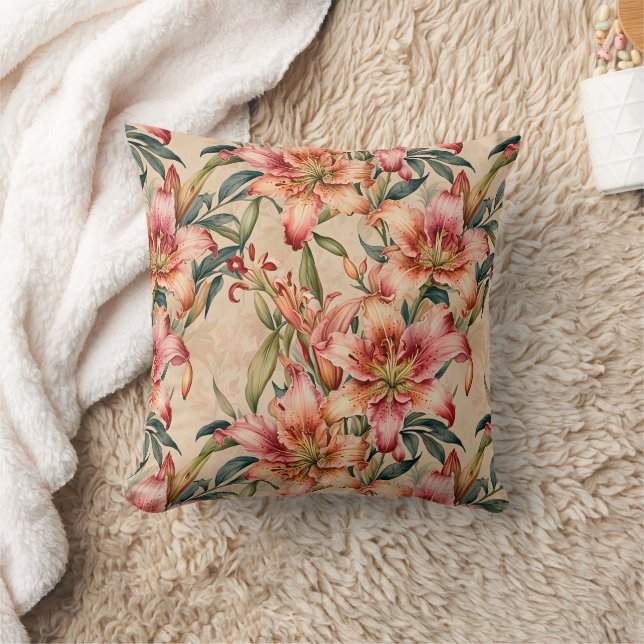 Mauve und Copper Lilies auf Tan Kissen (Decke)