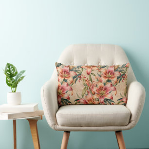 Mauve und Copper Lilies auf Tan Lendenkissen