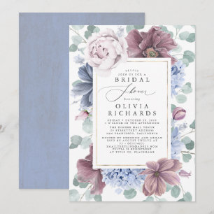 Mauve und Dusty Blue Blumen Elegantes Brautparty Einladung