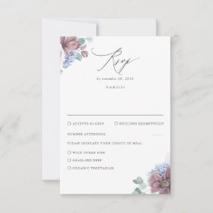 Mauve und Dusty Blue Floral Wedding RSVP Karte