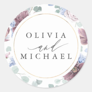 Mauve und Dusty Blue Floral Wedding Siegel Runder Aufkleber