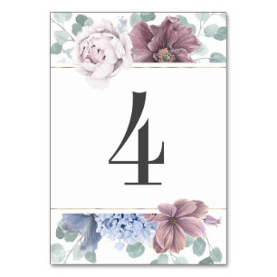 Mauve und Dusty Blue Floral Wedding Tischnummer