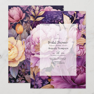 Mauve- und Gold-Blumen-Braut-Party Einladung