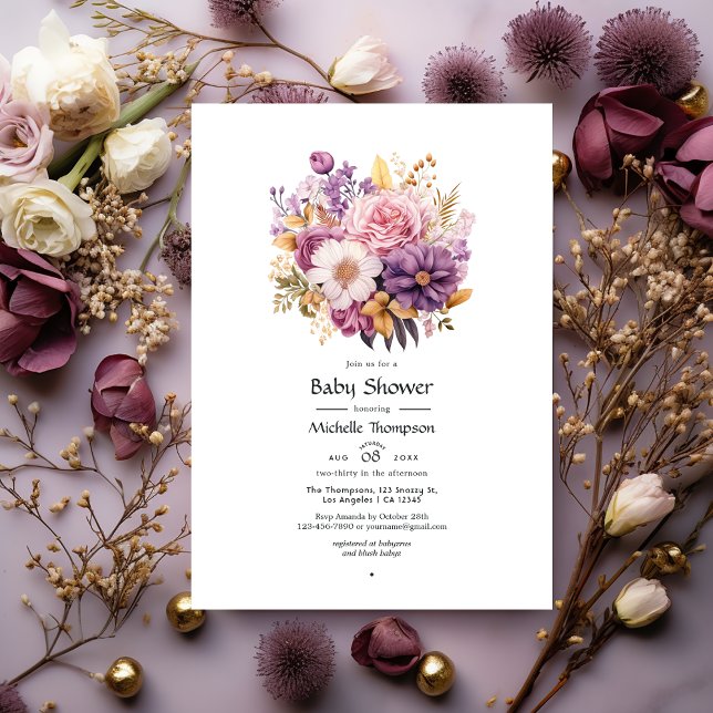 Mauve und Gold Floral Baby Dusche Einladung (Von Creator hochgeladen)