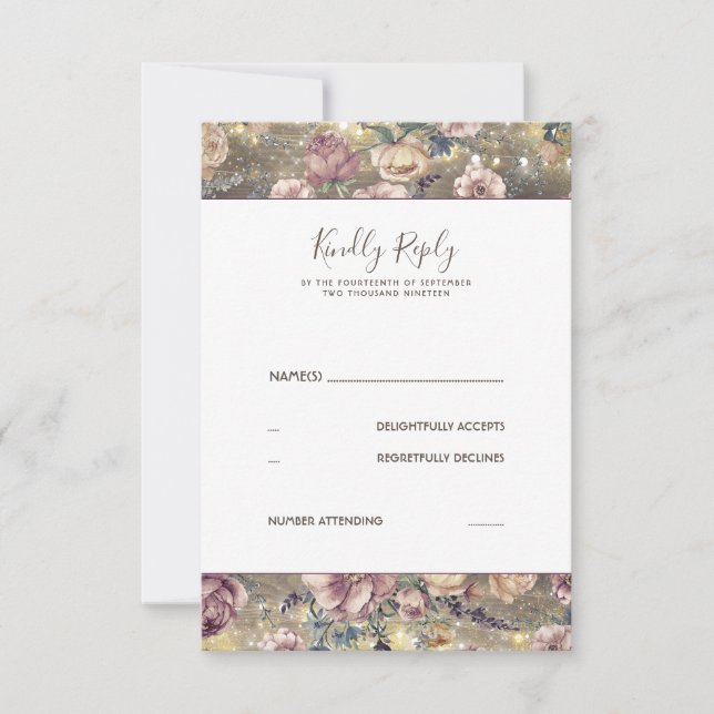 Mauve und Gold Floral Rustic Wedding RSVP (Vorderseite)