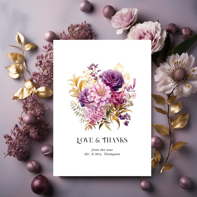 Mauve und Gold Floral Wedding Dankeskarte (Von Creator hochgeladen)