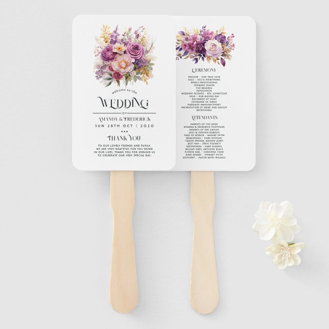 Mauve und Gold Floral Wedding Fächer (Vorne und Hinten)