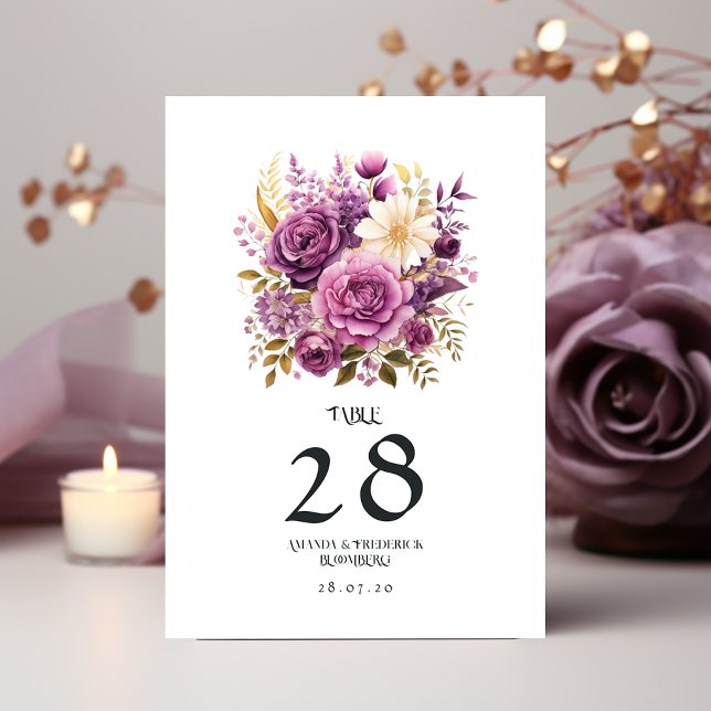 Mauve und Gold Floral Wedding Tischnummer (Von Creator hochgeladen)