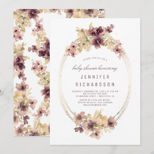 Mauve und Gold Vintag Floral Baby Dusche Einladung