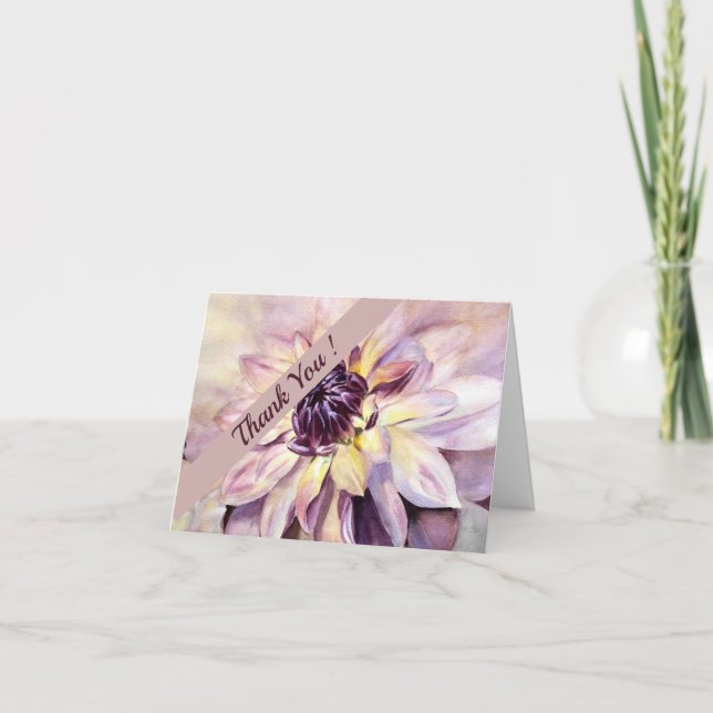Mauve und Lila Dahlia Wasserfarbenflora Dankeskarte (Vorderseite)
