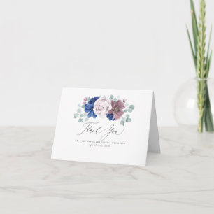 Mauve und Navy Blue Flowers Elegante Vielen Dank Dankeskarte