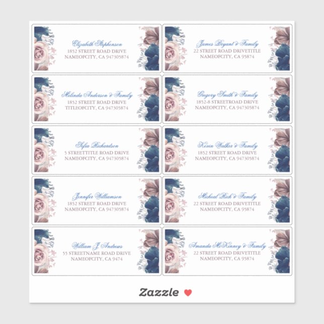Mauve und Navy Blue Guest Names Address Labels (Blatt)