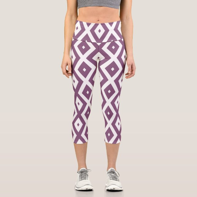 Mauve und weißes Diamantmuster Capri Leggings (Vorderseite)
