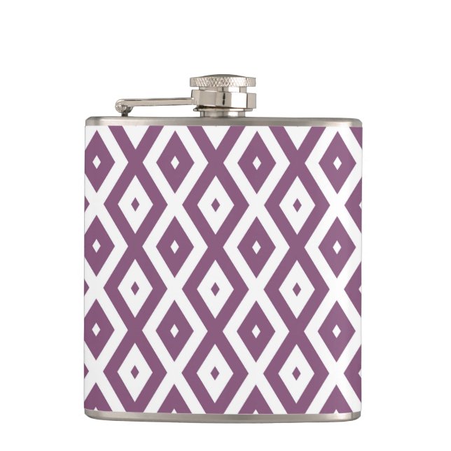 Mauve und weißes Diamantmuster Flachmann (Vorderseite)