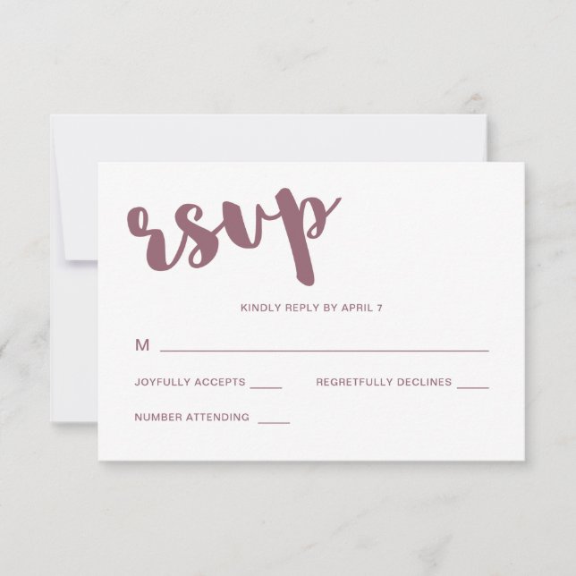 Mauve und White Typografy Wedding Rsvp Response Karte (Vorderseite)