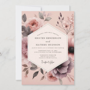 Mauve verschwommene florale Hochzeit Einladung