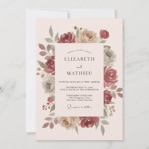 Mauve Vintage Botanische Blumige Hochzeit Einladung
