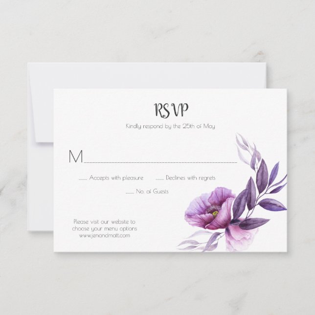 Mauve Violet Lavande Violet Floral RSVP (Devant)