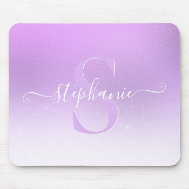 Mauve Violet Shimmer Sparkle Glitzer Monogram Mousepad (Vorne)