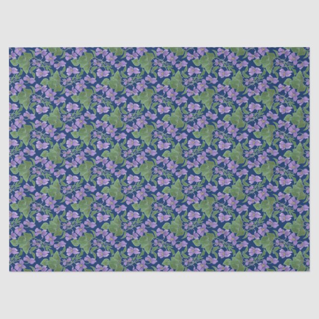 Mauve Violets auf Navy-Floral-Gewebe Papier (Vorderseite)
