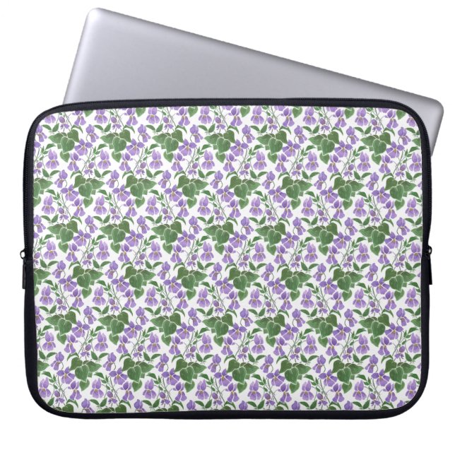 Mauve Violets auf weißem Neoprenschlauch Laptopschutzhülle (Vorderseite)