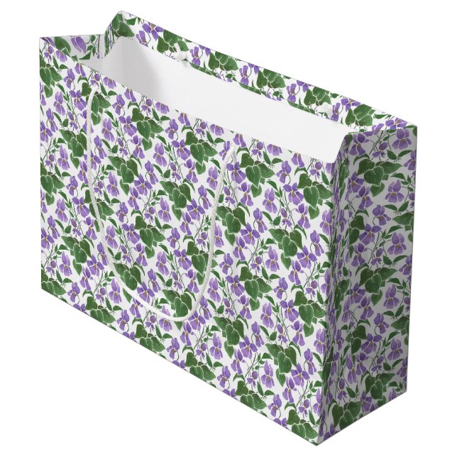 Mauve Violets Blumenmuster Große Geschenktasche Geschenktüte (Vorderseite Schrägansicht)