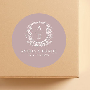 Mauve Wappen Moderne Monogram Wedding Runder Aufkleber