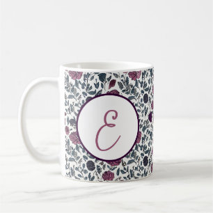 Mauve Wasserfarbe Blumenmuster Monogramm Kaffeetasse
