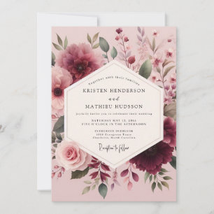 Mauve-Wasserfarben-Blütenhochzeit Einladung
