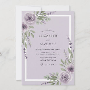 Mauve-Wasserfarben-Rosen-Hochzeit Einladung