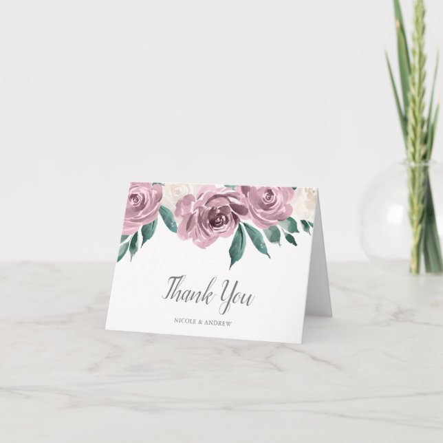 Mauve Watercolor Rose Vielen Dank Dankeskarte (Vorderseite)