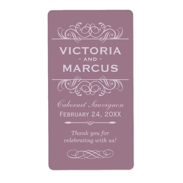 Mauve Wedding Wine Bottle Monogram Fevor Labels (Vorne)