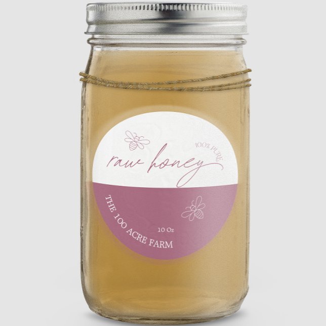 Mauve & White Modern Apiary Raw Honey Runder Aufkleber (Von Creator hochgeladen)