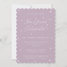 Mauve+White Script Scattered Stars New Year Party Einladung
