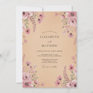 Mauve Wispernde Blütenhochzeit Einladung