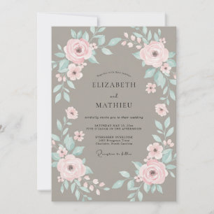 Mauve zarte Blumengirlande Hochzeit Einladung