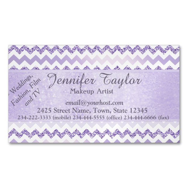 Mauve Zickzack Zigzag Glitzer Magnetkarten Magnetische Visitenkarte (Vorderseite)